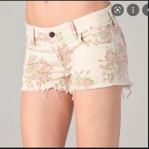White Floral Denim Siwy Camilla Cut Off Shorts